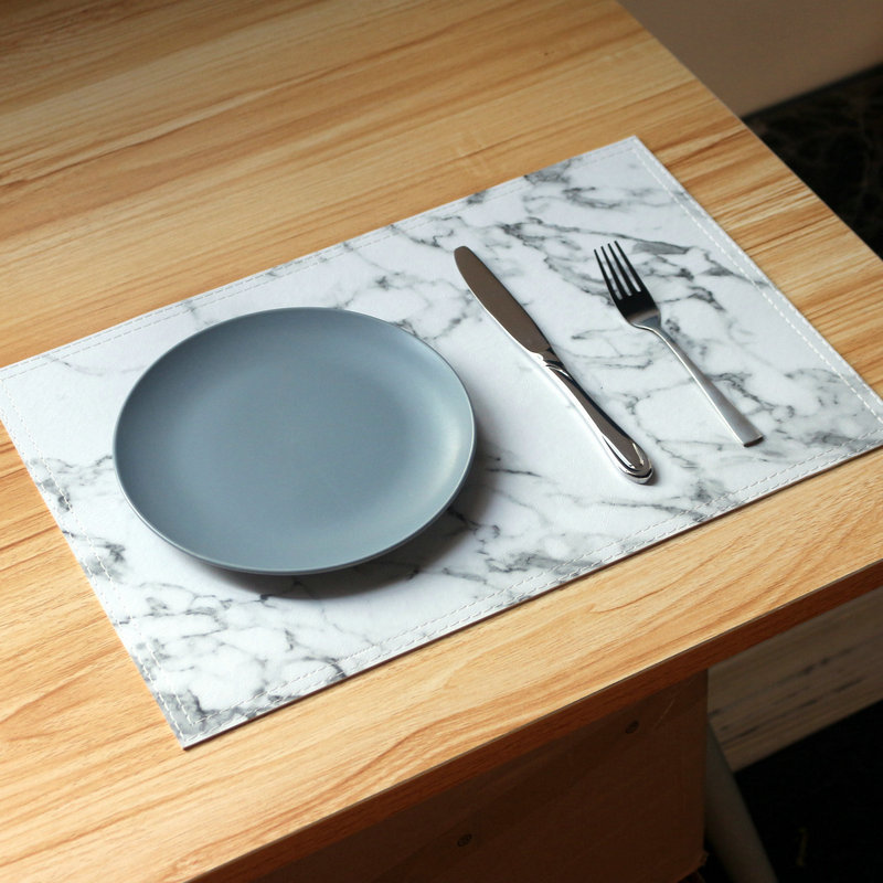 Leather Placemats Marble Pattern Wiping Cleaning Set of 4 - White