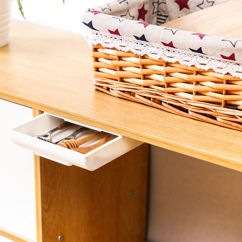 Adheisve Under Table Drawer Desk Organizer Box 2PACK