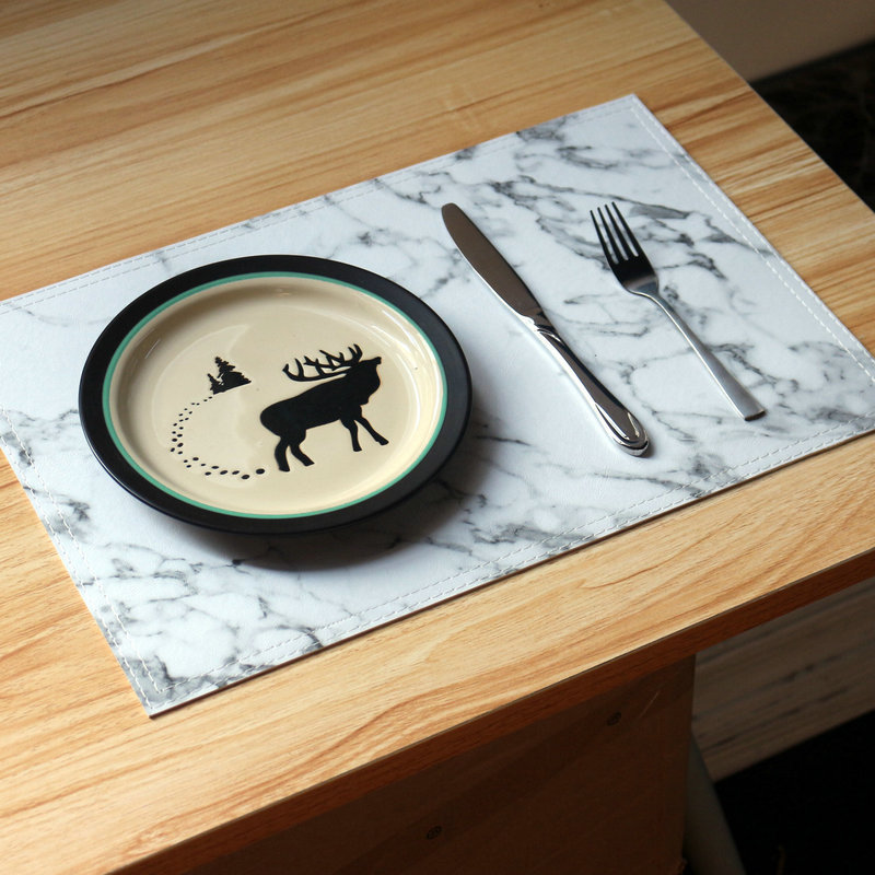 Leather Placemats Marble Pattern Wiping Cleaning Set of 4 - White