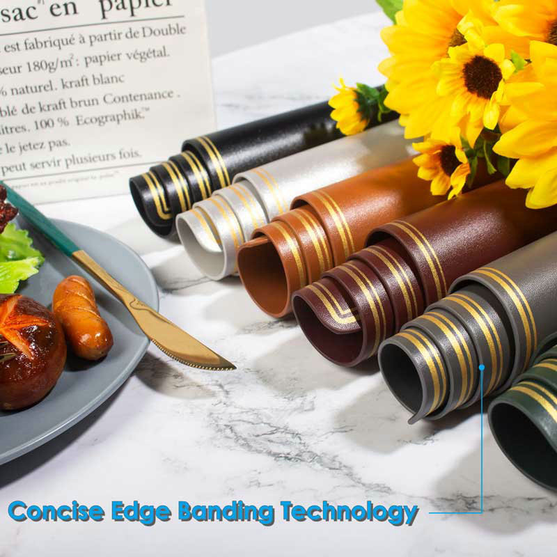 Double-Gilded Border Leather Placemats Wiping Cleaning Set of 4 - Wine Red