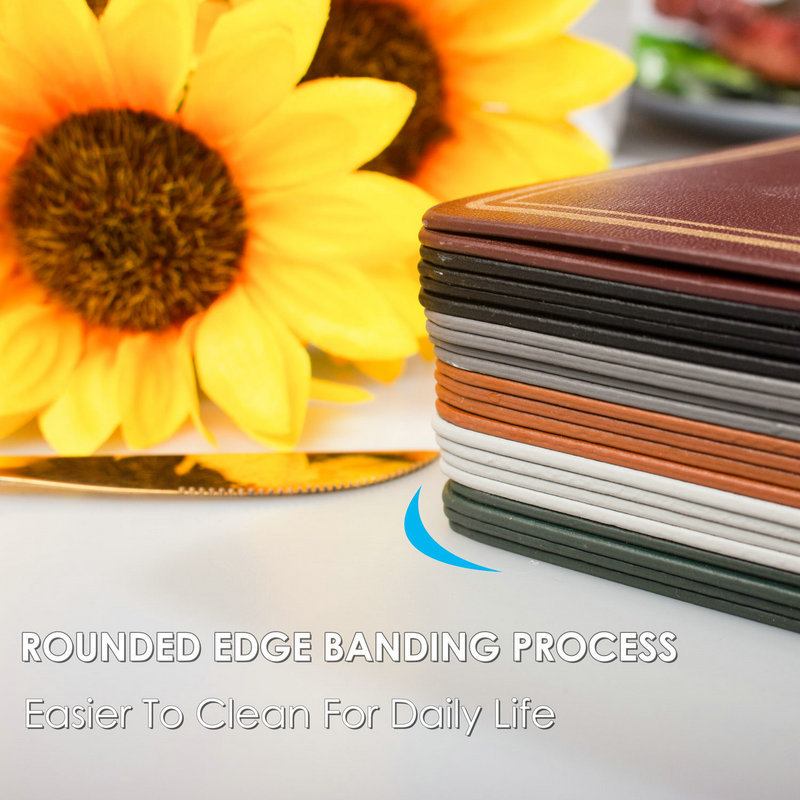 Double-Gilded Border Leather Placemats Wiping Cleaning Set of 4 - Green