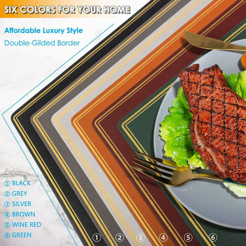 Double-Gilded Border PU Leather Placemats Wiping Cleaning Set of 4