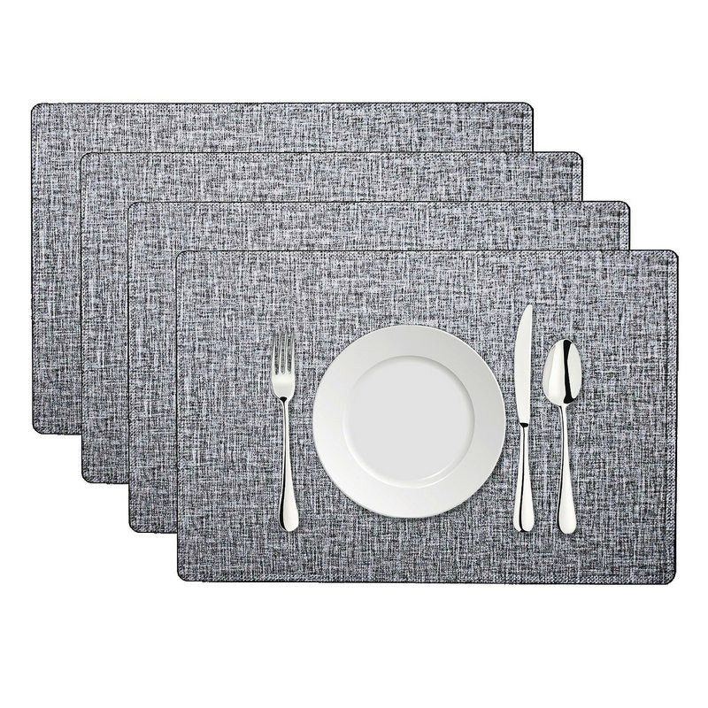 Anti-Slip Placemats Imitation Linen Leather Easy Wiping Cleaning Set of 4