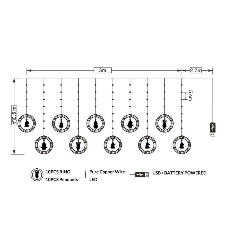 8 Twinkle Modes LED String Lights for Window Xmas Tree Indoor Decoration 3 x 0.5M - Warm White