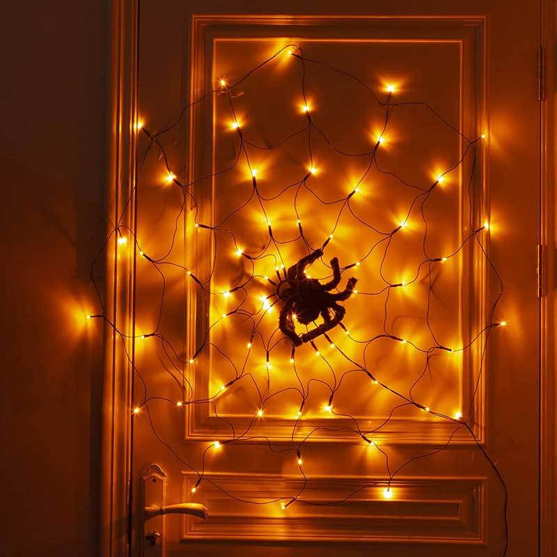 8 Twinkle Modes LED Spider Web Lights Decoration for Halloween Home Decor Diameter 40INCH