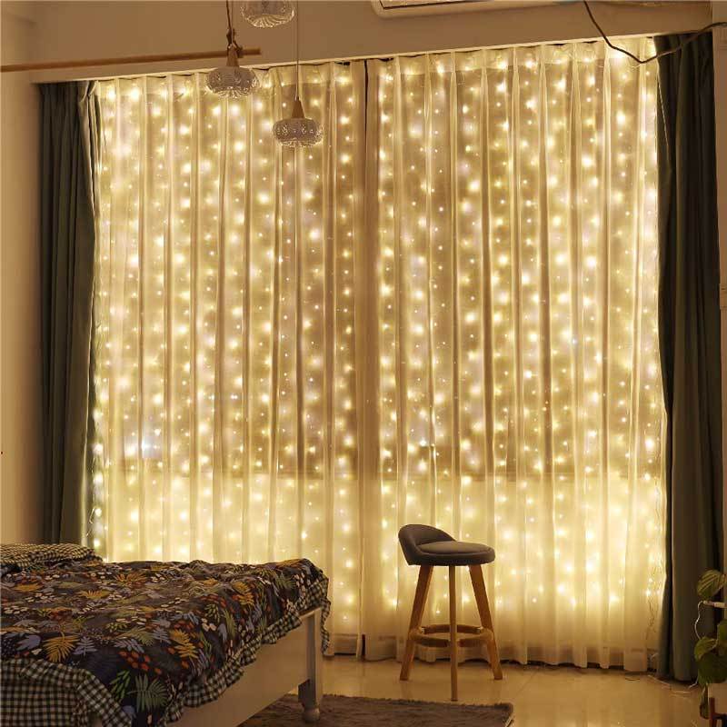 8 Lighting Modes LED Curtain Lights Indoor USB Powered Xmas String Light Remote Control