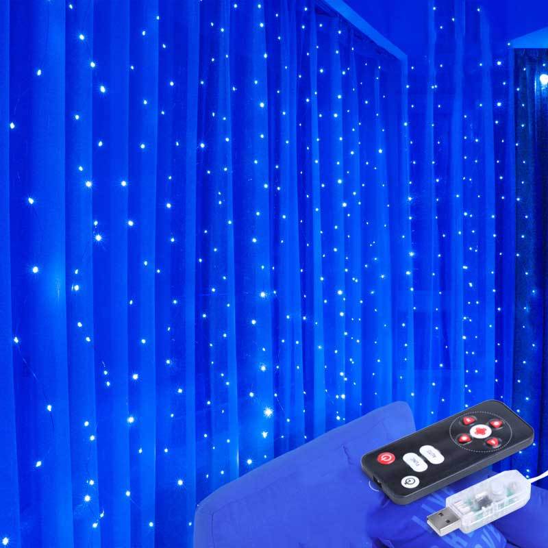 8 Lighting Modes LED Curtain Lights Indoor USB Powered Xmas String Light Remote Control