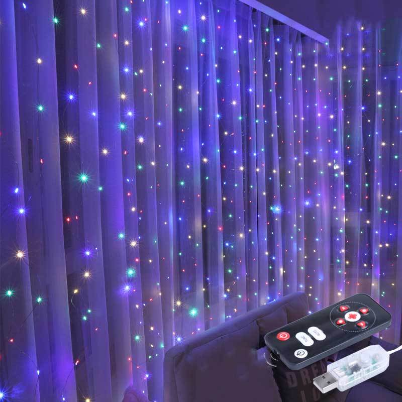 8 Lighting Modes LED Curtain Lights Indoor USB Powered Xmas String Light Remote Control