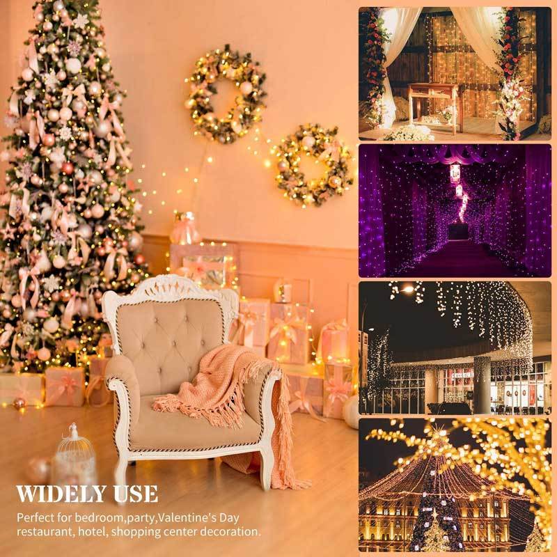 8 Lighting Modes LED Curtain Lights Indoor USB Powered Xmas String Light Remote Control