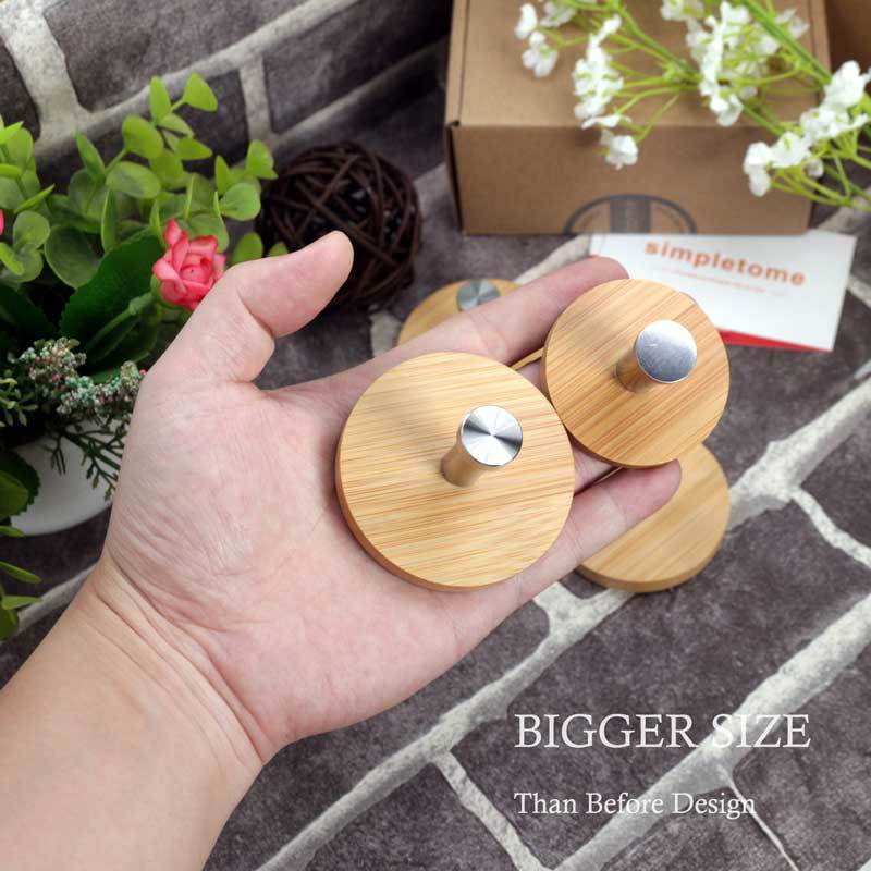 Bamboo Adhesive Hooks Heavy Duty for Coats Towels Bags 4PACK