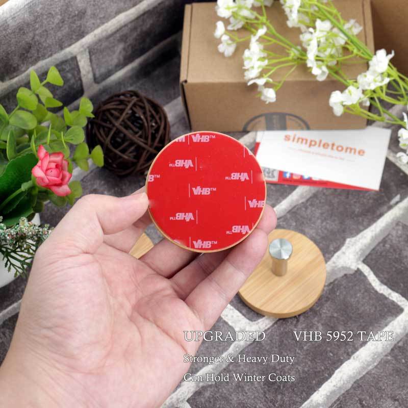 Bamboo Adhesive Hooks Heavy Duty for Coats Towels Bags 4PACK