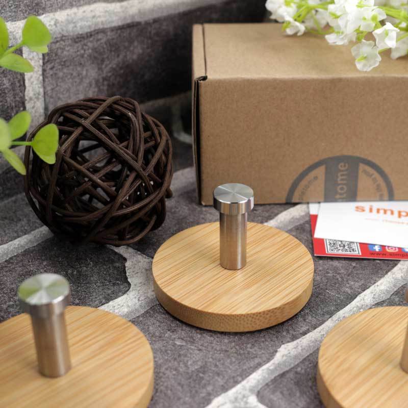 Bamboo Adhesive Hooks Heavy Duty for Coats Towels Bags 4PACK