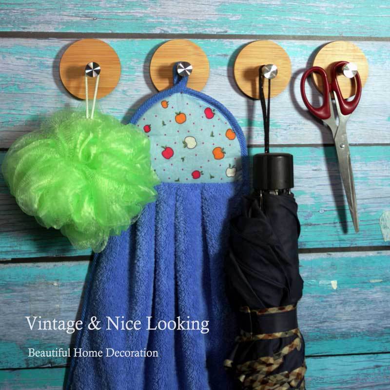 Bamboo Adhesive Hooks Heavy Duty for Coats Towels Bags 4PACK