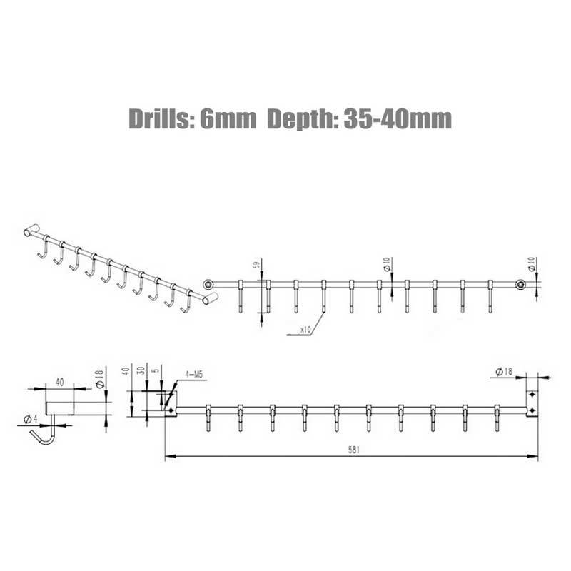 Utensil Rack for Kitchen Tool with 10 Hooks  22 Inch