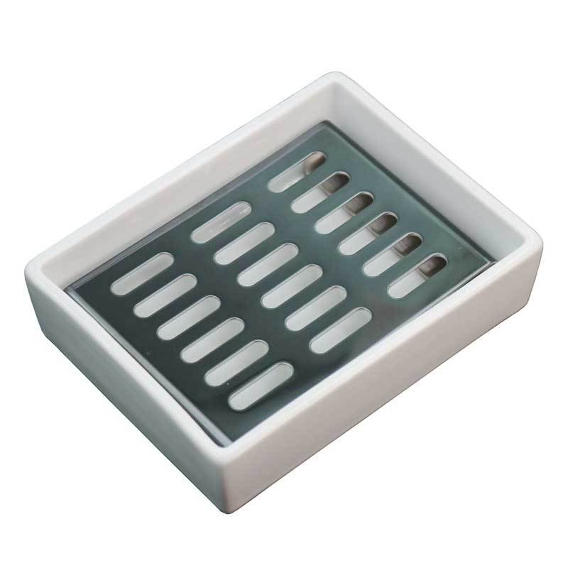 Ceramic Soap Dish Holder with Drain Keep Dry 304 Stainless Steel