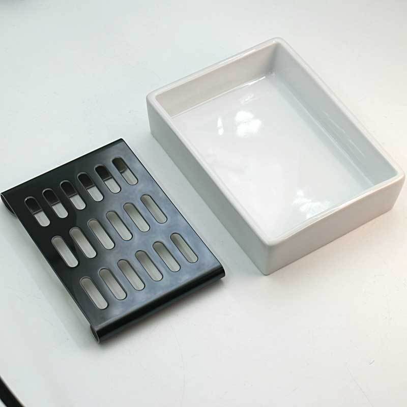Ceramic Soap Dish Holder with Drain Keep Dry 304 Stainless Steel