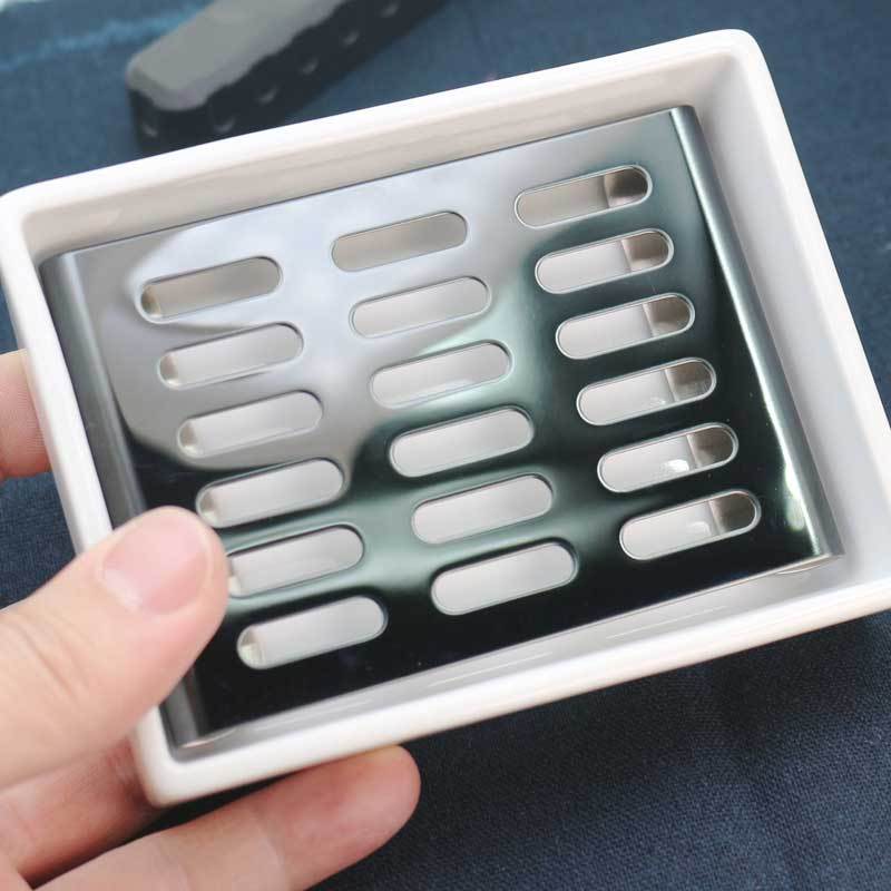 Ceramic Soap Dish Holder with Drain Keep Dry 304 Stainless Steel