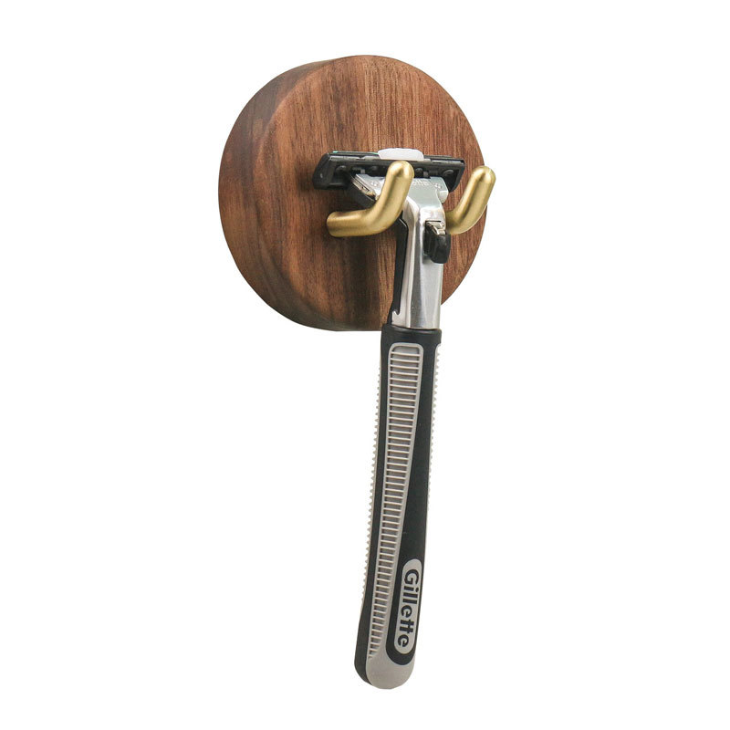 Adhesive Razor Holder for Plug Shaver Brush Towels Wall Mounted Copper + Walnut