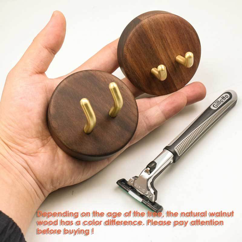 Adhesive Razor Holder for Plug Shaver Brush Towels Wall Mounted Copper + Walnut