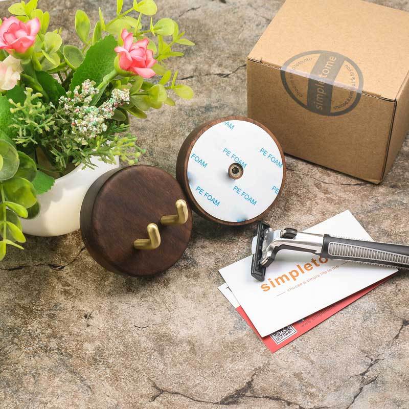 Adhesive Razor Holder for Plug Shaver Brush Towels Wall Mounted Copper + Walnut