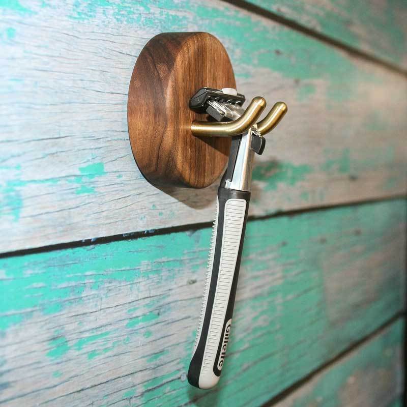 Adhesive Razor Holder for Plug Shaver Brush Towels Wall Mounted Copper + Walnut