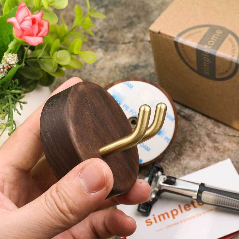 Adhesive Razor Holder for Plug Shaver Brush Towels Wall Mounted Copper + Walnut
