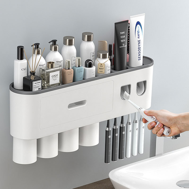Toothbrush Holder Wall Mounted with 2 Toothpaste Squeezers