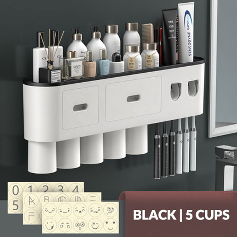 Toothbrush Holder Wall Mounted with 2 Toothpaste Squeezers
