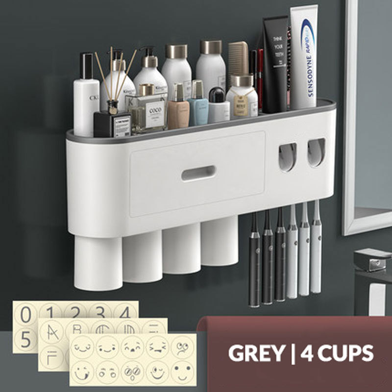Toothbrush Holder Wall Mounted with 2 Toothpaste Squeezers