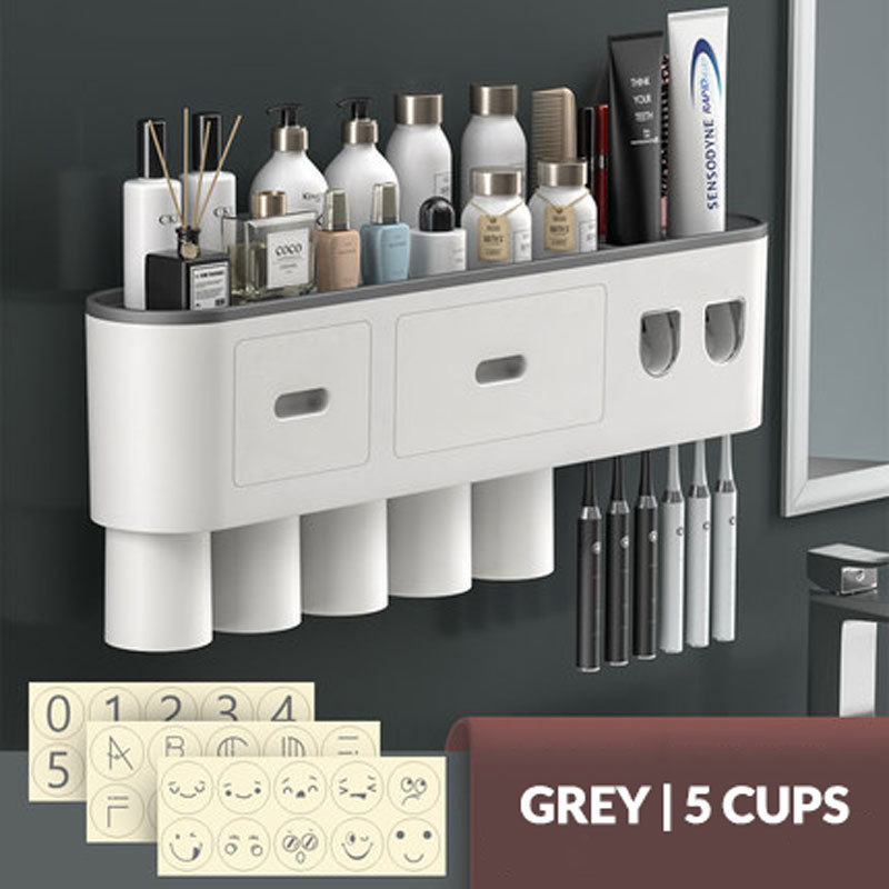 Toothbrush Holder Wall Mounted with 2 Toothpaste Squeezers