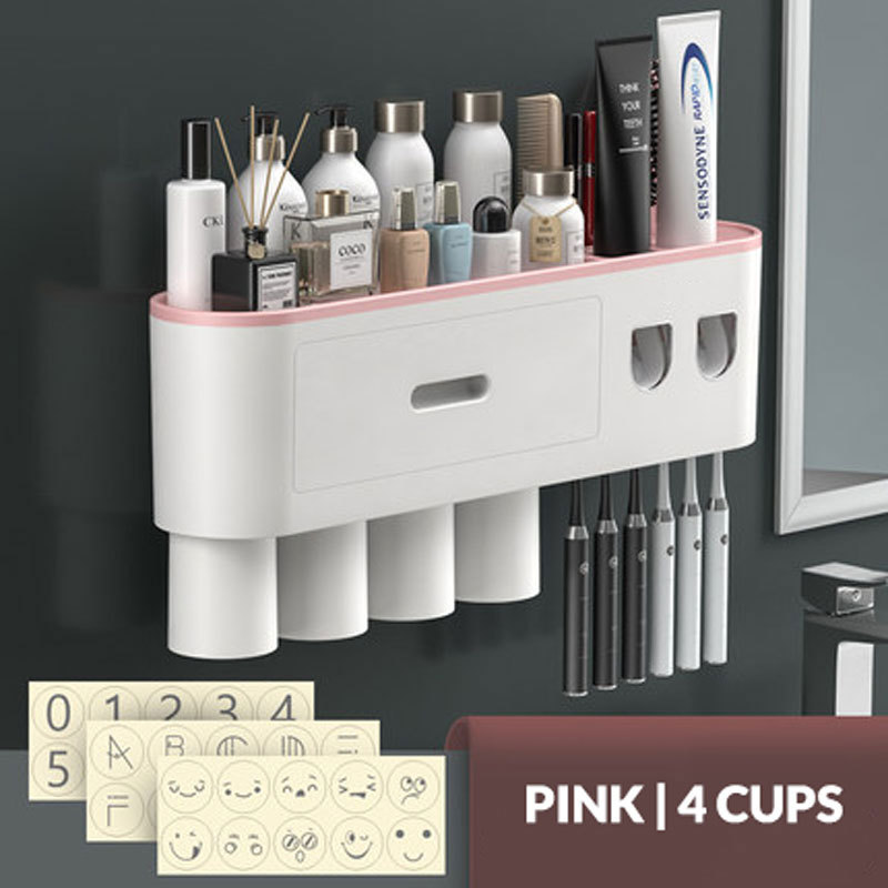 Toothbrush Holder Wall Mounted with 2 Toothpaste Squeezers
