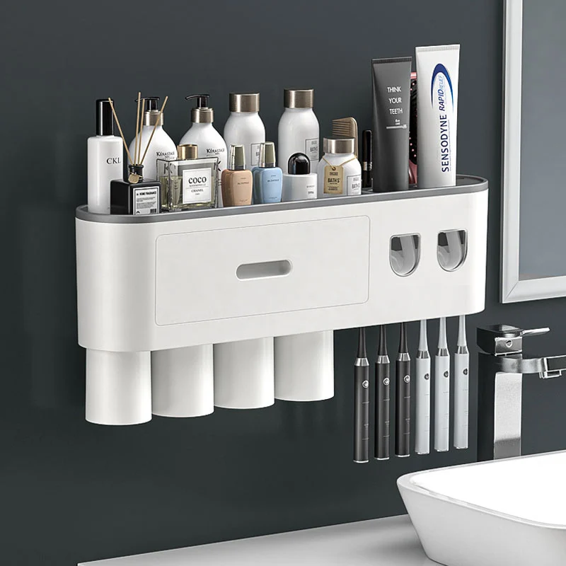 simpletome Toothbrush Holder Wall Mounted with 2 Toothpaste Squeezers