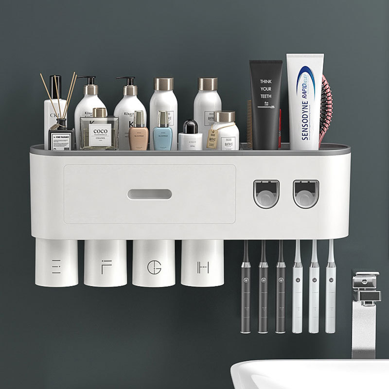 Toothbrush Holder Wall Mounted with 2 Toothpaste Squeezers