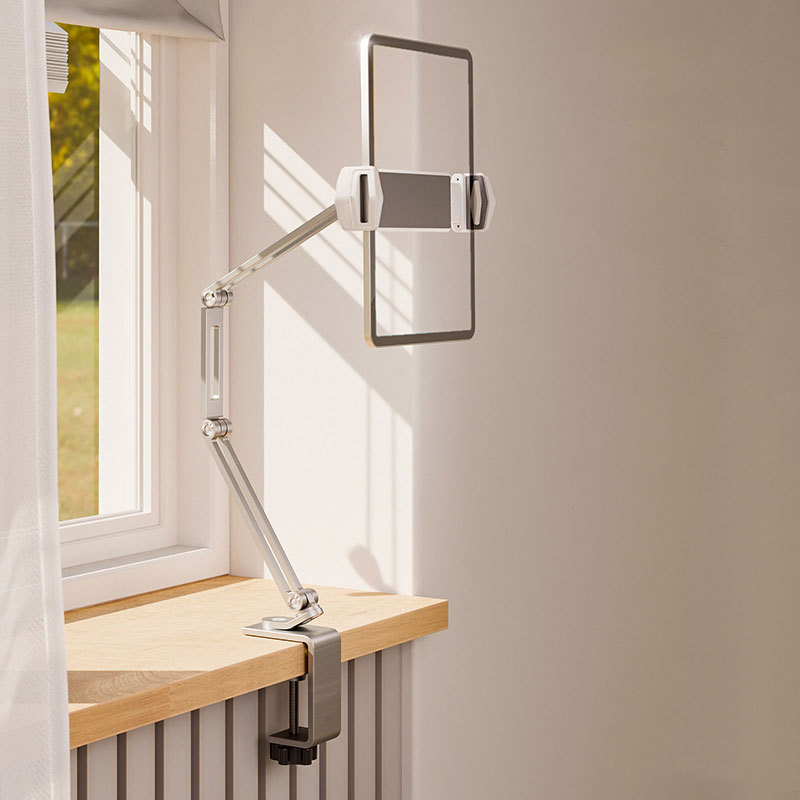 Tablet Desk Clamp Stand Long Arm 720° Swivel Compatible For 4"-13" Devices