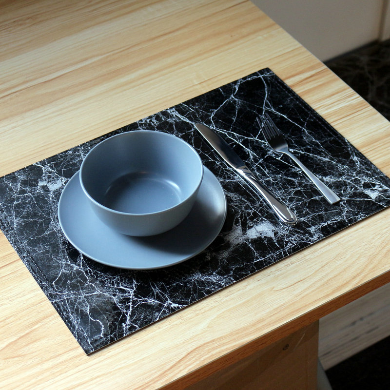 Leather Placemats Marble Pattern Wiping Cleaning Set of 4