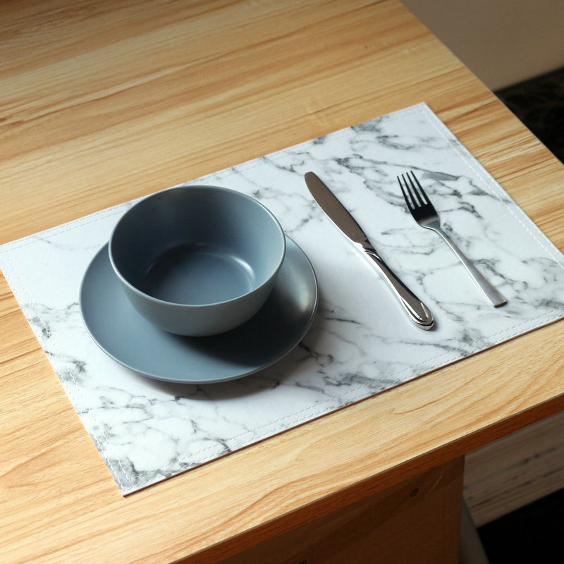 Leather Placemats Marble Pattern Wiping Cleaning Set of 4