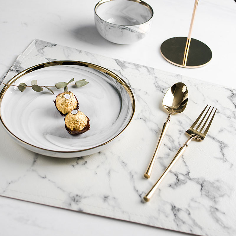 Leather Placemats Marble Pattern Wiping Cleaning Set of 4