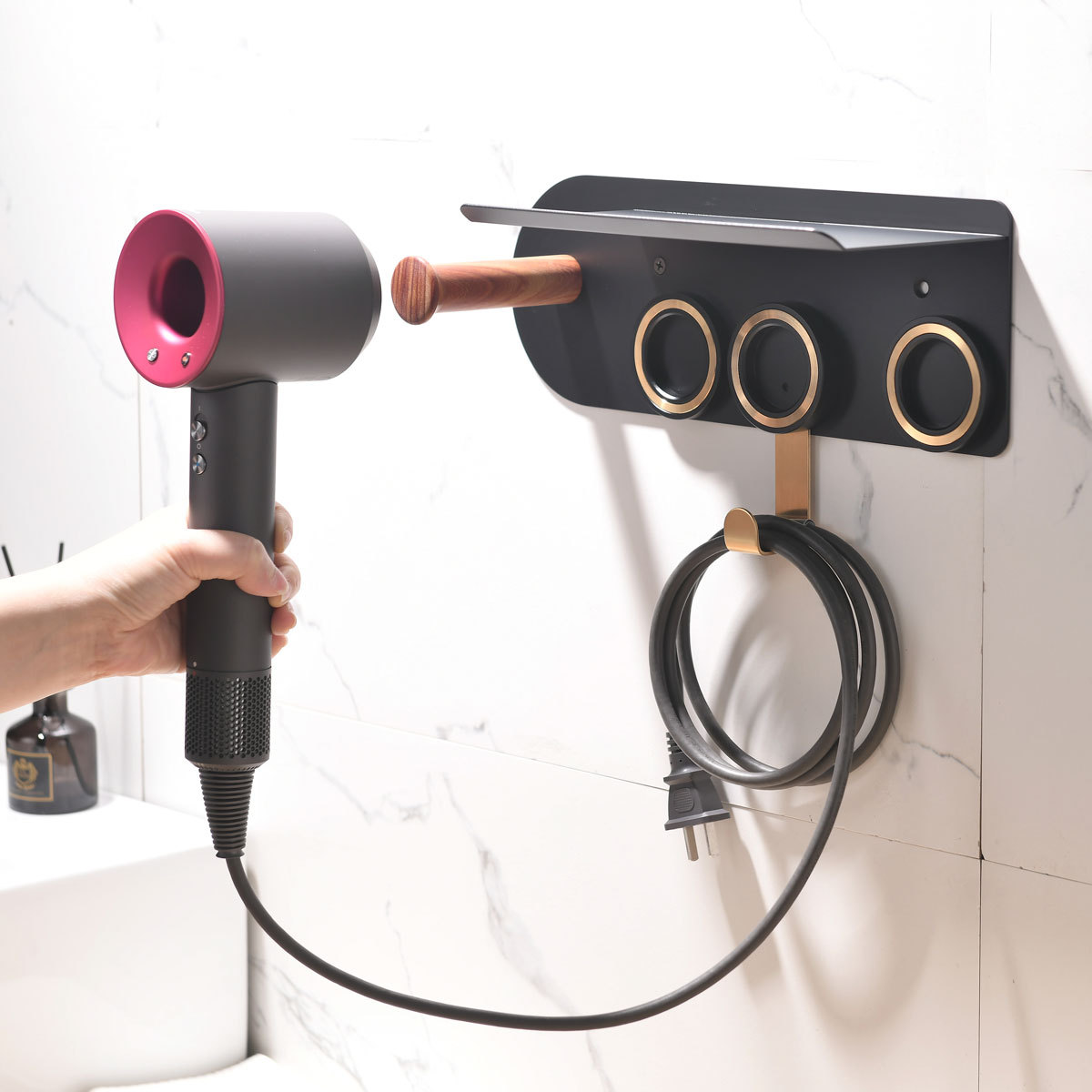 2 In 1 Wall Mount Organizer for Dyson Supersonic Hair Dryer with Storage Rack