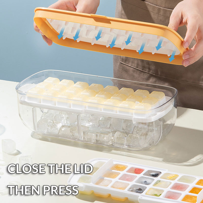 ONE PRESS RELEASE Ice Cube Trays With Lid, Bin, Scoop and Plate