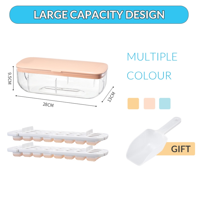 ONE PRESS RELEASE Ice Cube Trays With Lid, Bin, Scoop and Plate