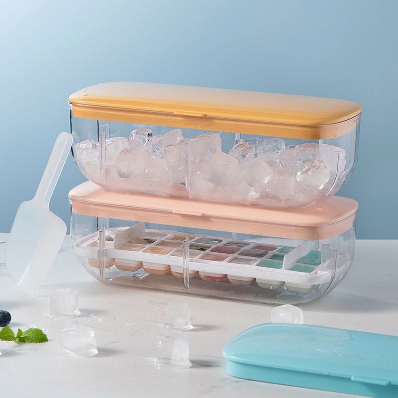 ONE PRESS RELEASE Ice Cube Trays With Lid, Bin, Scoop and Plate