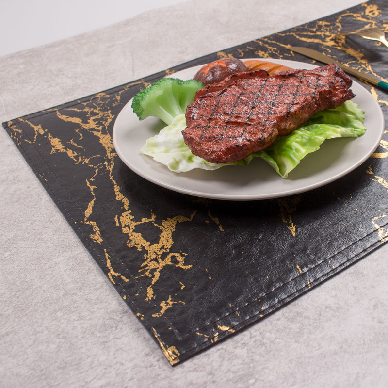 Leather Placemats Marble Pattern Wiping Cleaning Set of 4