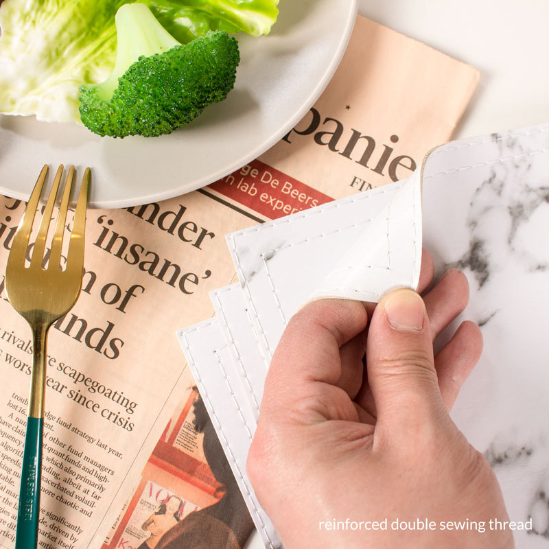 Placemats Marble Leather Table Mats Double Layer Easy Wiping Cleaning Set of 4