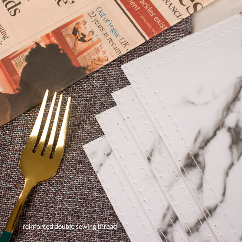 Placemats Marble Leather Table Mats Double Layer Easy Wiping Cleaning Set of 4