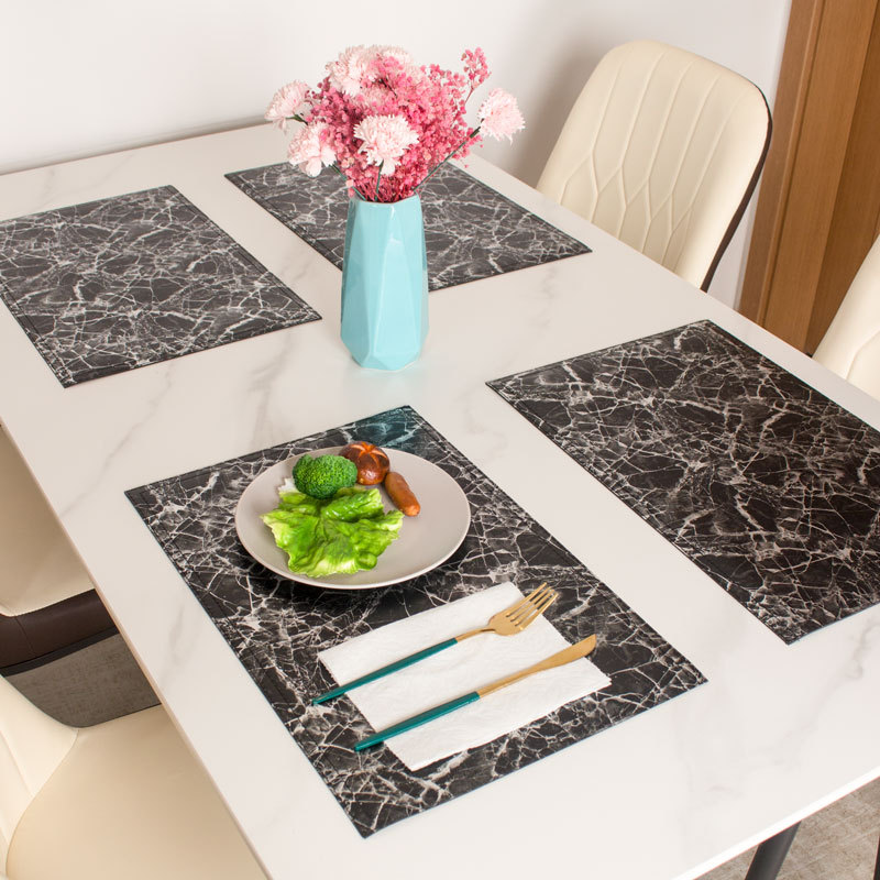 Placemats Marble Leather Table Mats Double Layer Easy Wiping Cleaning Set of 4