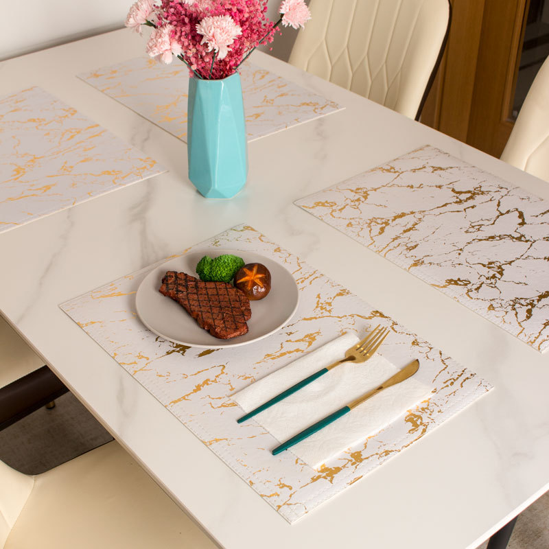 Placemats Marble Leather Table Mats Double Layer Easy Wiping Cleaning Set of 4