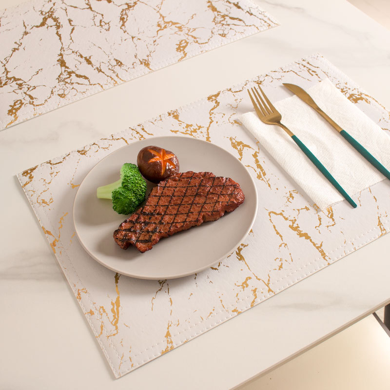 Placemats Marble Leather Table Mats Double Layer Easy Wiping Cleaning Set of 4