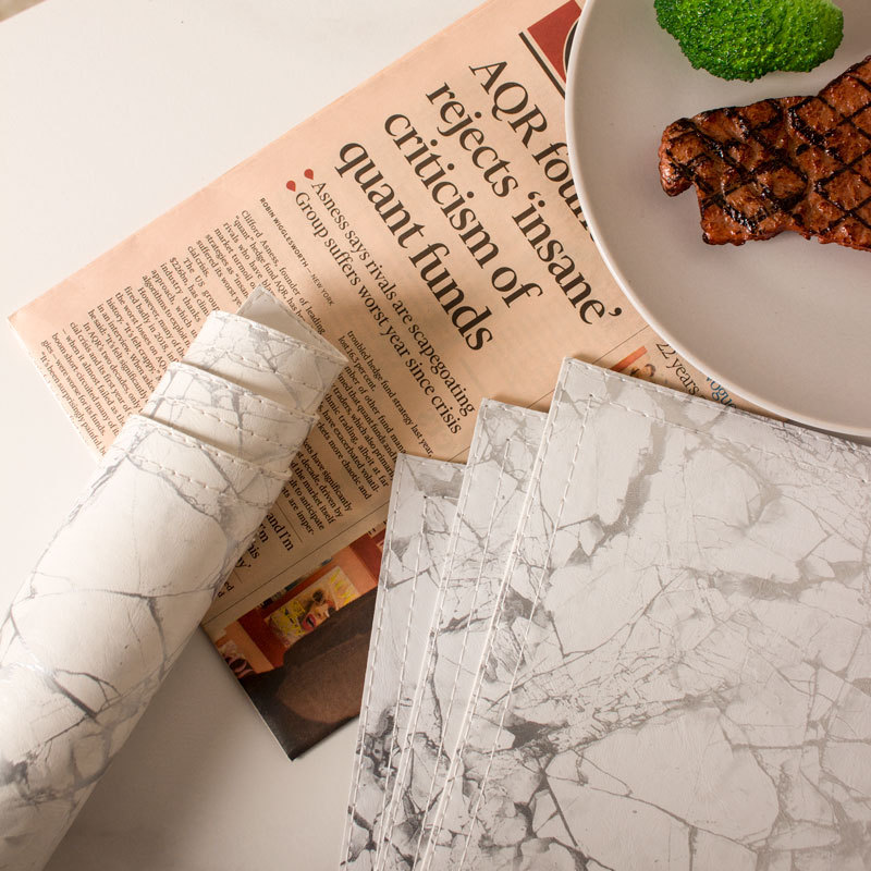 Placemats Marble Leather Table Mats Double Layer Easy Wiping Cleaning Set of 4