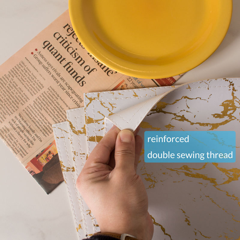 Placemats Marble Leather Table Mats Double Layer Easy Wiping Cleaning Set of 4