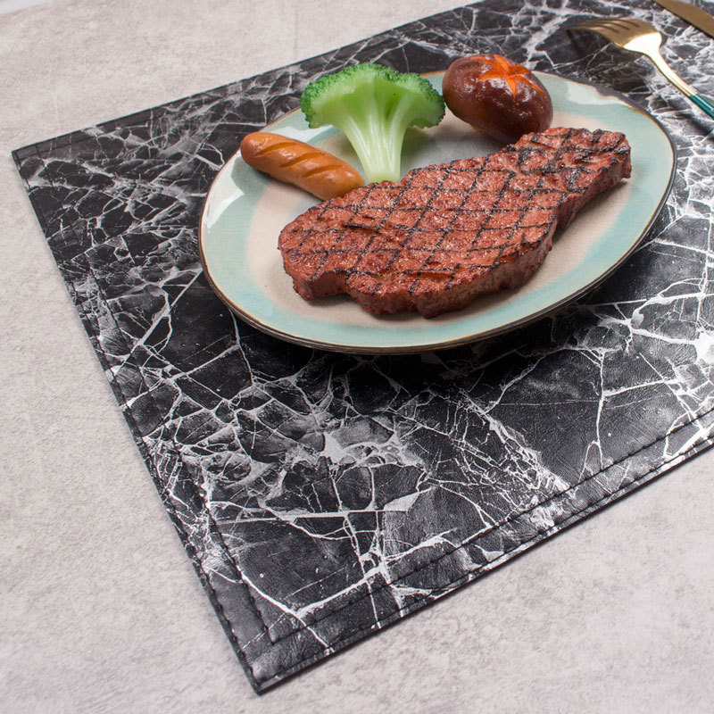 Placemats Marble Leather Table Mats Double Layer Easy Wiping Cleaning Set of 4